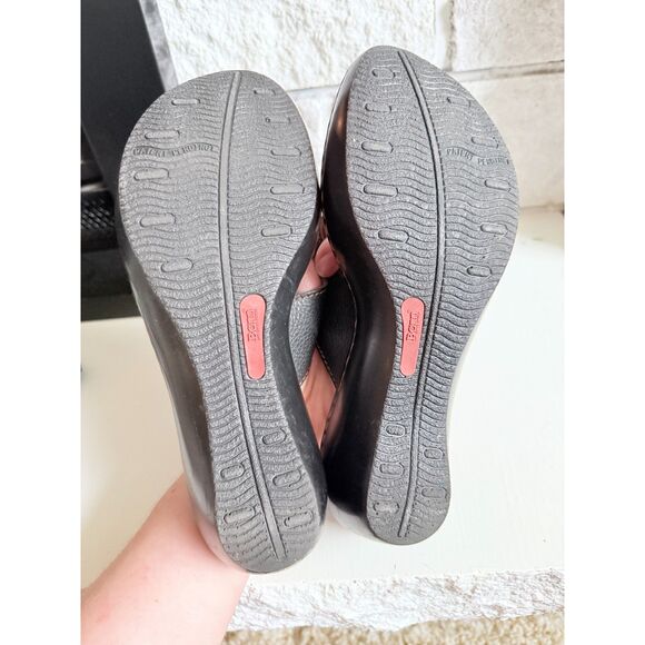 Born Black Pebble Leather Thong Wedge Platform Flip Flop Buckle Sandals Size 7 - Picture 6 of 8